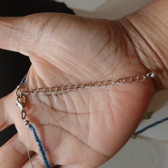 Blue Swirly Enameled Pendant Beaded Necklace - Picture 5 of 5